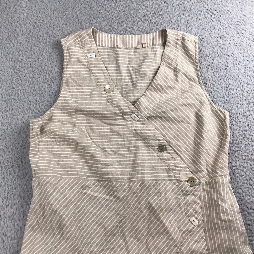 Soft Surroundings Dress Womens XL Tan Striped Hemp Cotton Asymmetric Button Midi - Picture 5 of 12